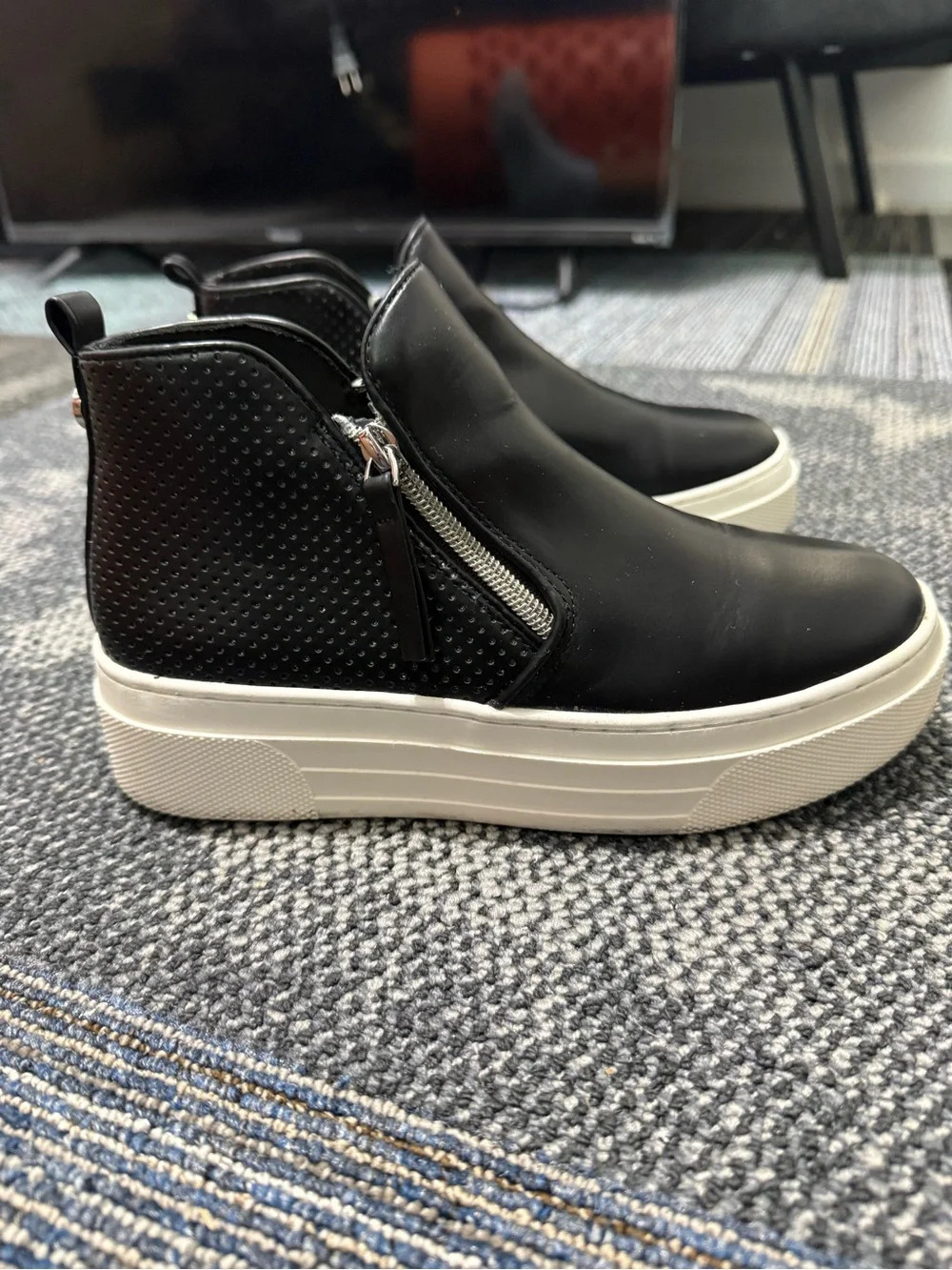 Steve Madden Black Leather Platform Sneaker Boot with White Sole